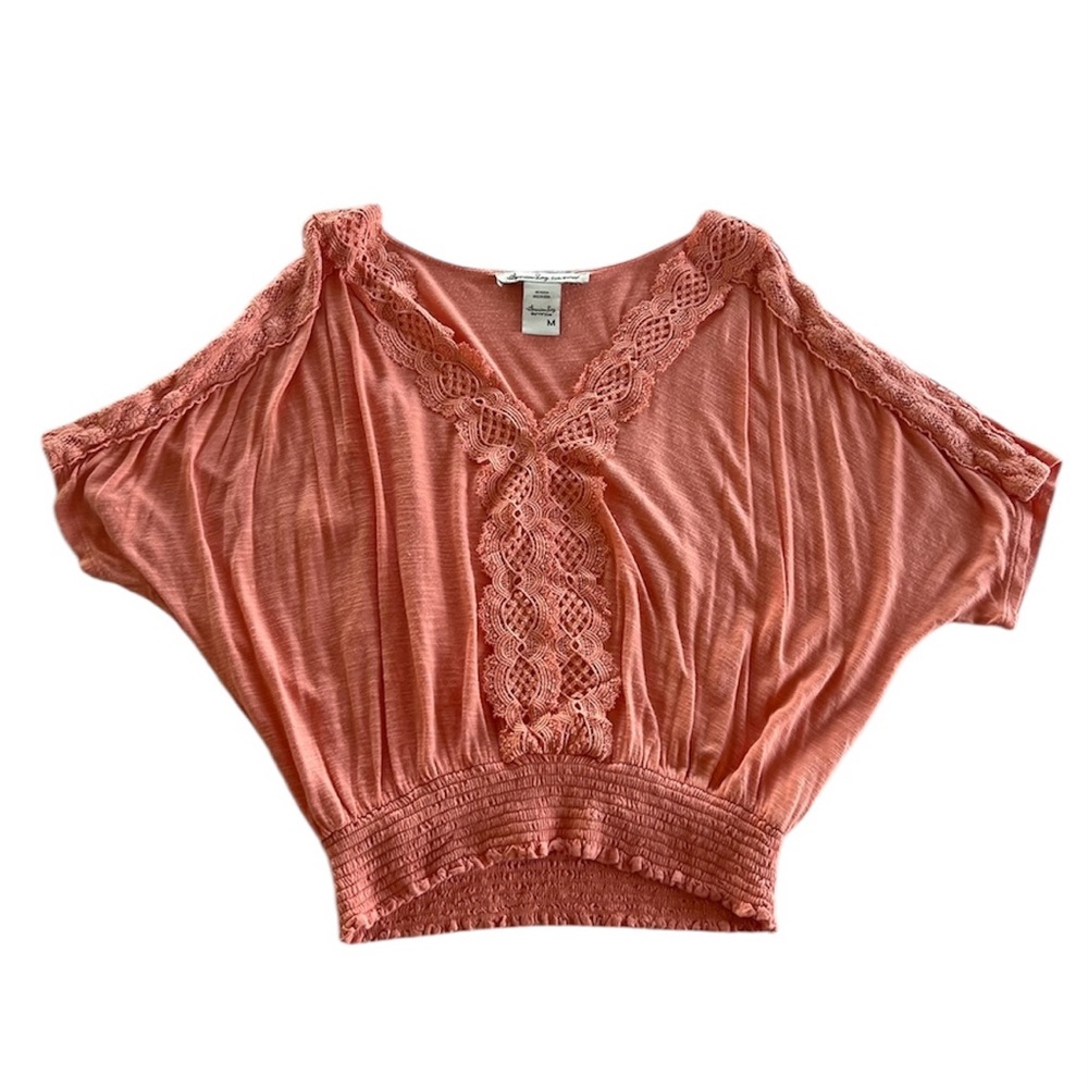 American Rag Coral Pink Blouse with Lace Embroidered Women’s Size Medium